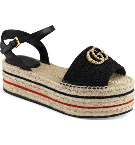 gucci lilibeth platform espadrille sandals black wedge sandals|Gucci sandals.